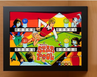 Retro Glow Pinball Art | 8&quot;x 10&quot; Illuminated Framed Print - &quot;STAR POOL&quot; - 1972