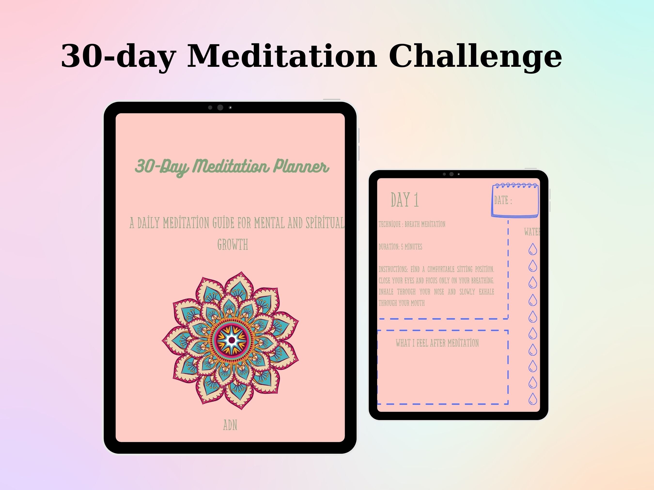 30-day Meditation Challenge Planner Daily Meditation Guide for Mental ...
