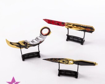 Valorant Champions Collection – 3D printed Karambit, Butterfly, Kunai (Blunt, Cosplay & Display) + Free Stand
