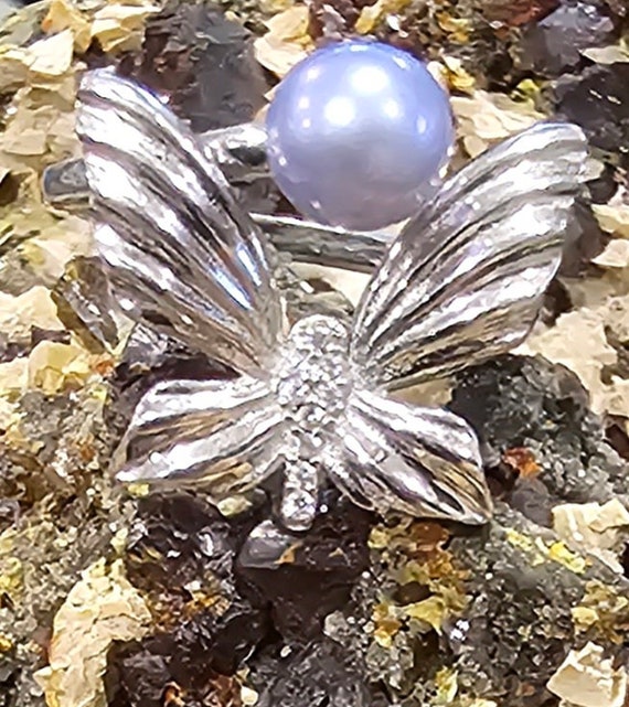 Vintage sterling silver butterfly ring with purpl… - image 1