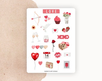 Valentines Sticker Sheet: Love Hearts, Planner Stickers