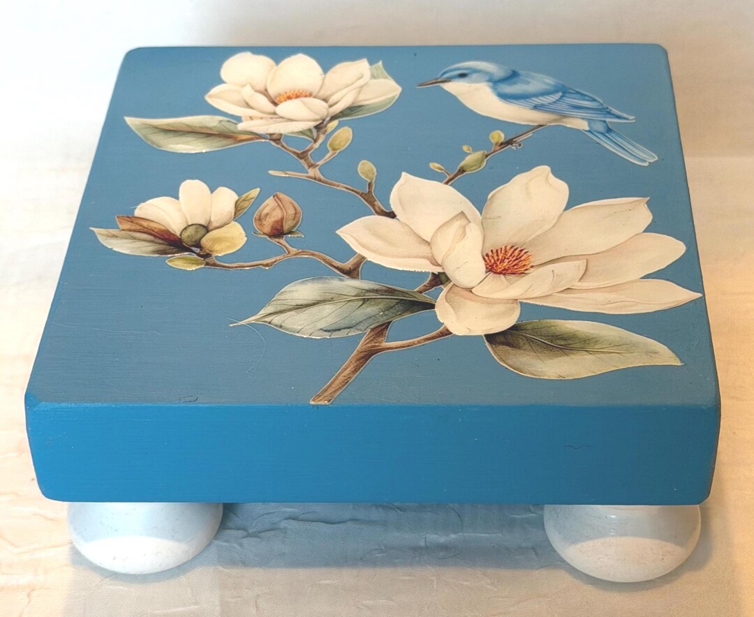 Magnolia Decor Riser Blue Decorative Tray/riser With Magnolias and Bluebird - Etsy