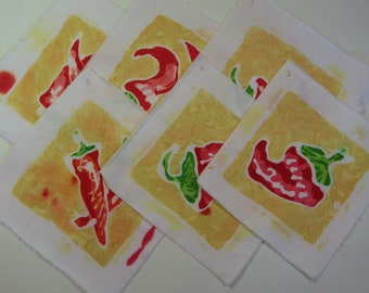 Chilli Peppers Series 3, Batik Medallions on Cotton Twill for Applique Embellishment
