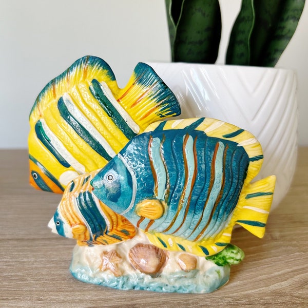 Vintage Midcentury Kitsch Tropical Fish Figurine, Colorful Ceramic Nautical Beachhouse Decor