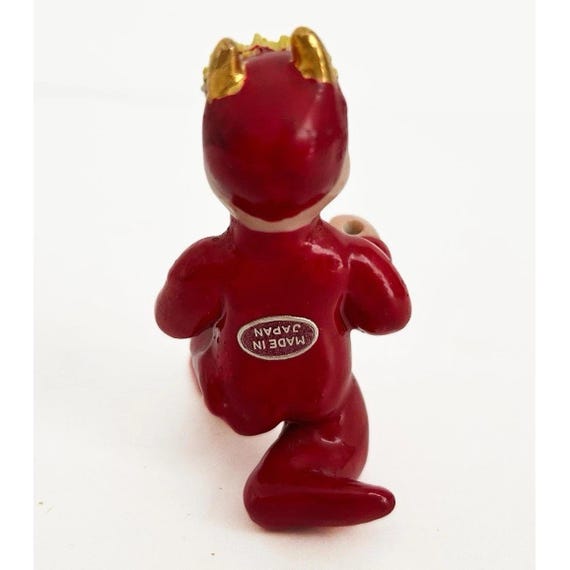 Vintage 1950s Red DEVIL Pixie ELF Figurine Gold Horns Japan Label