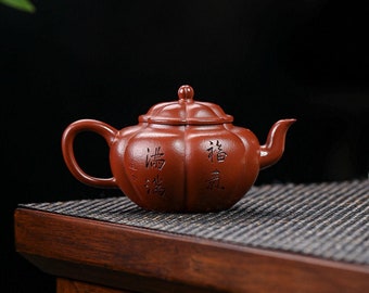 Yixing Handgemachte Zisha Teekanne [Voller Segen] 160ml | Lila Ton Teekanne | Kungfu Teekanne | Chinesische Teekanne