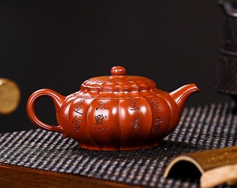 Yixing handgemachte Zisha Teekanne [Ling Hua Jin Wen] 230ml | Lila Ton Teekanne | Kungfu-Teekanne | Chinesische Teekanne