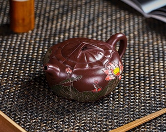 Yixing handgemachte Zisha Teekanne [Lotus Pond] 200ml | Lila Ton Teekanne | Kungfu-Teekanne | Chinesische Teekanne