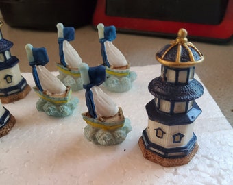 Lighthouses and sailboats ornaments