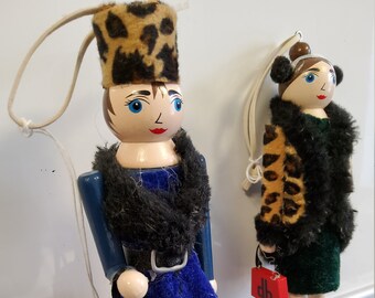 Two chic wooden figurine doll ornaments