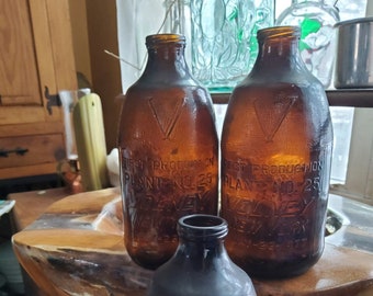 Schaefer Beer Bottles Amber Glass 1st Production Volney, NY May 23 1977 set of 3