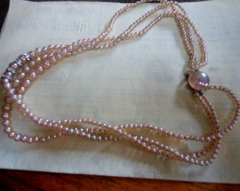 necklace with rhinestones, triple strand sparkly pearl like beads