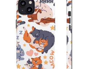 Cute colourful phone case for cat lovers, colourful protective fun iPhone, Samsung Galaxy, Google Pixel case, colourful cat mobile covers