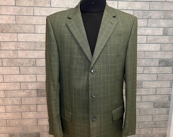 90s Vintage Italian Wool Plaid Jacket, Size 50