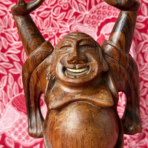 Vintage  Asia Lucky God  Carved Sandal boxwood Hotei God Statue Hand made Buddha  10 inch