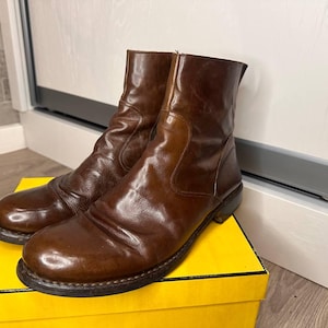 Fiorenttini+Baker Handcrafted Italian Brown Leather Ankle Inside Zip Men's Boots 43 size