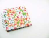 Small Mini Notebook / Blank Journal / Coral White Green Pink Flowers (4 x 4)