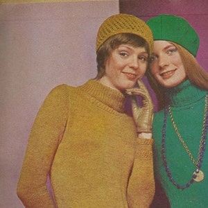 Knit Turtleneck with Crochet Trim Pattern ON LEFT- PDF McFW71