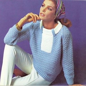 Vintage Knit Pattern Long Sleeve Sweater with Amazing Collar PDF