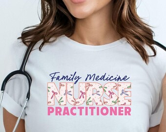 Family Medicine Nurse Practitioner T-Shirt: Coquette Bows NP Gift