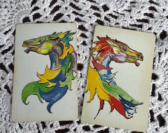 Vintage Playing Card Singles, Set of Two, Abstract Colorful Horse Images, Junk Journal Pocket Cards, Altered Playing Cards