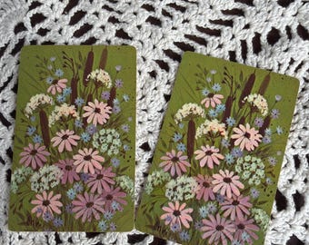 Vintage Floral Playing Cards, Set of Two, 70s Retro Art, Junk Journal Pocket Cards