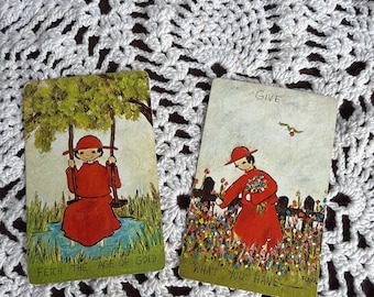 Vintage Playing Card Singles, Set of Two, Junk Journal Pocket Cards, Altered Playing Cards, Mixed Media, Collage Art