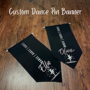 Personalized Dance Pin Banner: Black Cotton Canvas, Glitter Name