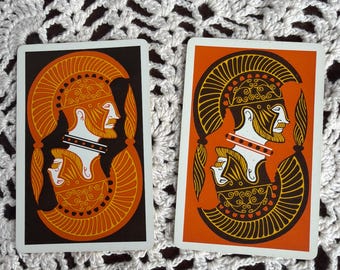 Vintage Playing Card Singles, Set of Two, Greek Warrior Orange and Black Mythological, Junk Journal Pocket Cards, Altered Playing Cards