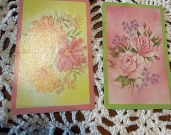 Vintage Playing Card Singles, Set of Two, Pink Rose Romantic Cards, Junk Journal Pocket Cards, Altered Playing Cards