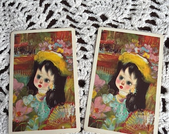 Vintage Playing Card Singles, Set of Two, Girl in Watercolor Image, Junk Journal Pocket Cards, Altered Playing Cards, Mixed Media
