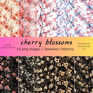 Cherry Blossom Seamless Pattern Cherry Flowers Background Spring Floral Digital Paper Pink Papers Scrapbooking Junk Journaling Sublimation