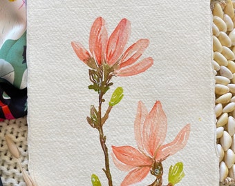 Original A5 Watercolour loose Magnolia Flowers Garden Wall Art gift Child Room