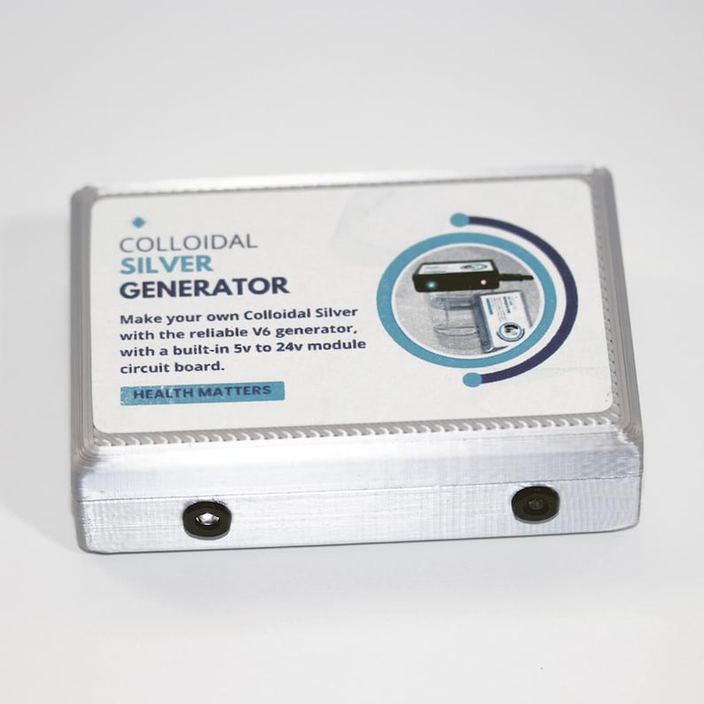 May include: A silver colloidal silver generator with a clear plastic cover. The cover displays text that reads "COLLOIDAL SILVER GENERATOR" and "HEALTH MATTERS." The generator has a built-in 5v to 24v module circuit board.