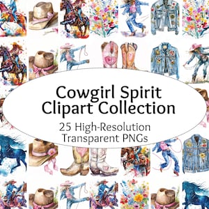 25 Watercolor Cowgirl Clipart Western Horse Riding PNGs Rustic Country Designs Digital Download