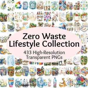 Zero Waste Lifestyle Clipart Collection - 433 aquarel milieuvriendelijke en duurzame woon-PNG's - transparante achtergronden met hoge resolutie