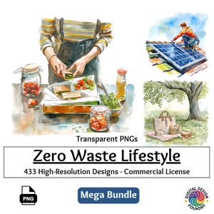 Zero Waste Clipart Mega Bundle 433 Aquarell Illustrationen für umweltbewussten Lebensstil für Eco-Krieger Umweltfreundliches nachhaltiges Leben