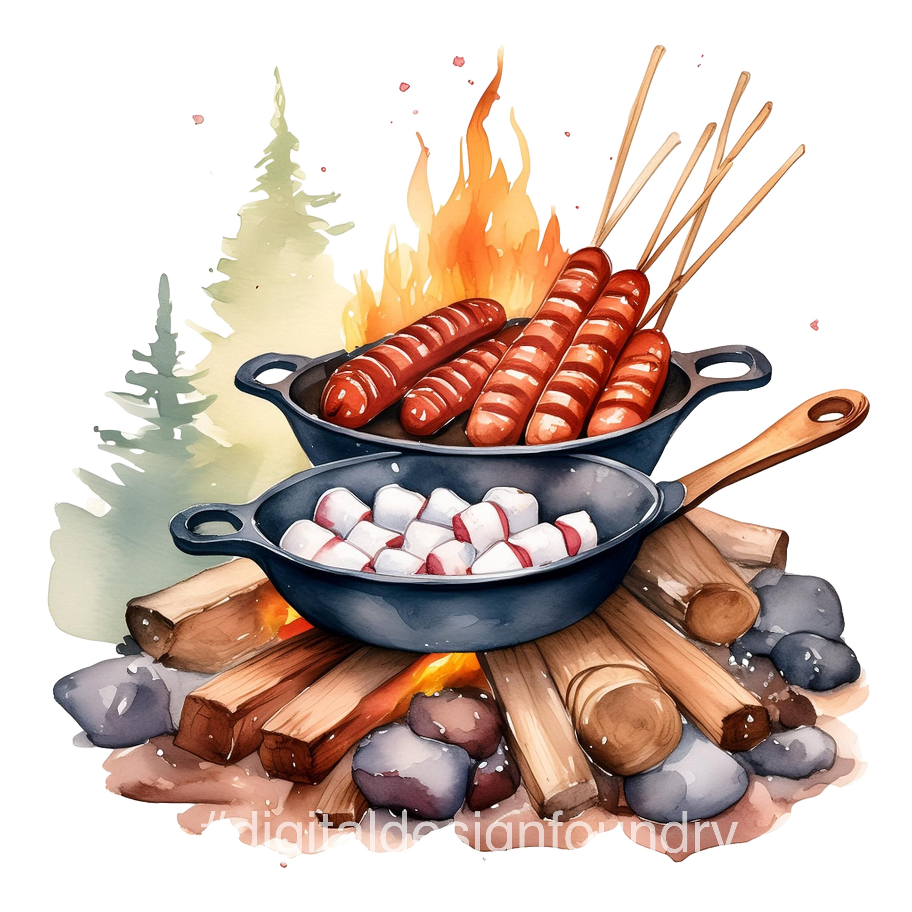 18 Retro Camping Food Clipart Watercolor PNG, SVG, JPG,, Vintage Camper ...