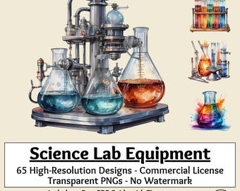 Science Lab Equipment Clipart: Chemistry STEM PNG Collection (Digital Download)