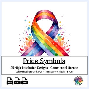 25 Rainbow Pride Symbols Clipart Watercolor PNG, SVG, LGBTQ+ Art, Rainbow Decor, Activism