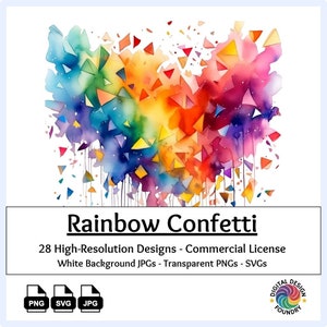 28 Pride Confetti Clipart Watercolor PNG, SVG, LGBTQ+ Celebration, Digital Scrapbooking