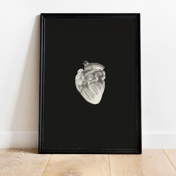 Anatomical heart, black and white, heart illustration, DIN A4, new PDF, minimalist decoration, comic, comic heart, digital download