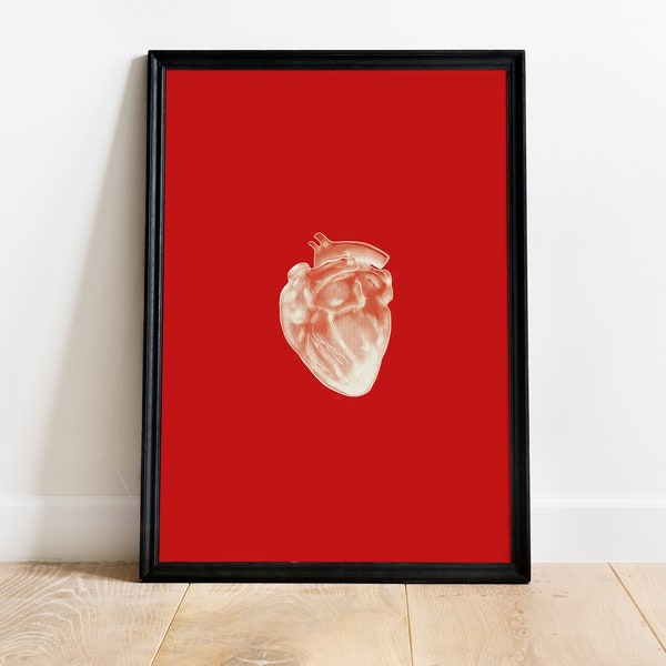 Anatomical heart, black and white, heart illustration, DIN A4, new PDF, minimalist decoration, comic, comic heart, digital download