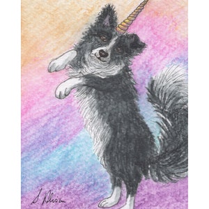 Mythological creature Border Collie dog 8x10 and 5x7 inch signed prints poster from a watercolour painting by Susan Alison sheepdog unicorn