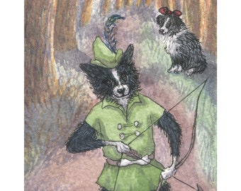 Border Collie dog 5x7 and 8x10 art print sheepdog Robin Hood & Maid Marian heroic outlaw prince of thieves Sherwood Forest by Susan Alison