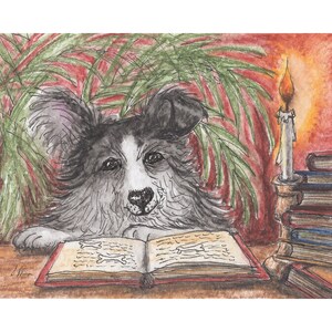 Books quote Border Collie dog 8x10 & 5x7 inch signed print poster so little time from watercolor painting by Susan Alison sheepdog library