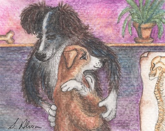 Border Collie dog 5x7 8x10 art print poster sheepdog from Susan Alison watercolour painting chiropractor musculoskeletal alternative therapy