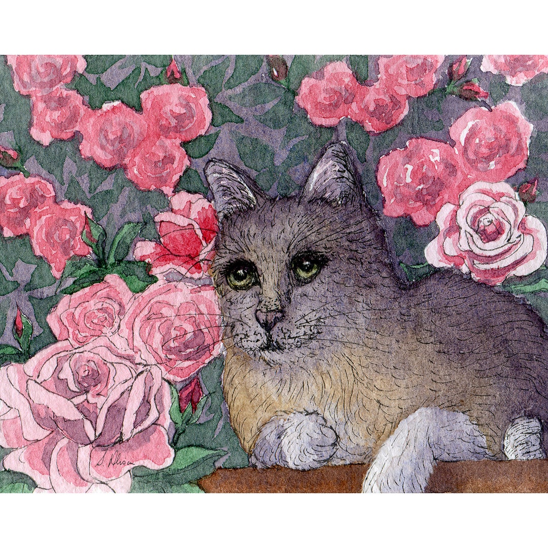 Silver Tabby Cat 5x7 and 8x10 Art Print Poster From a Susan Alison ...