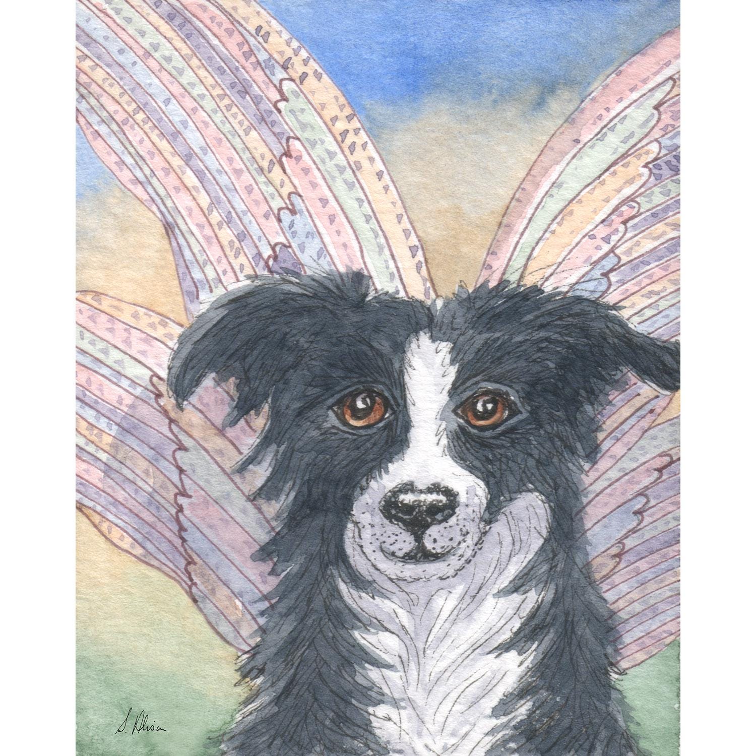 もう一回投げて水彩画ボーダーコリー