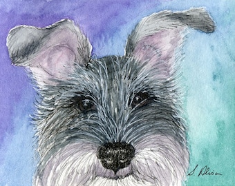 Schnauzer dog 5x7 and 8x10 print - all ears